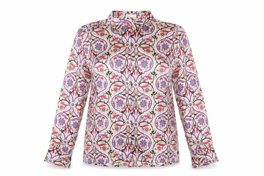 Levete Womens Multicoloured Geometric Polyester Basic Button-Up Size XL Collared