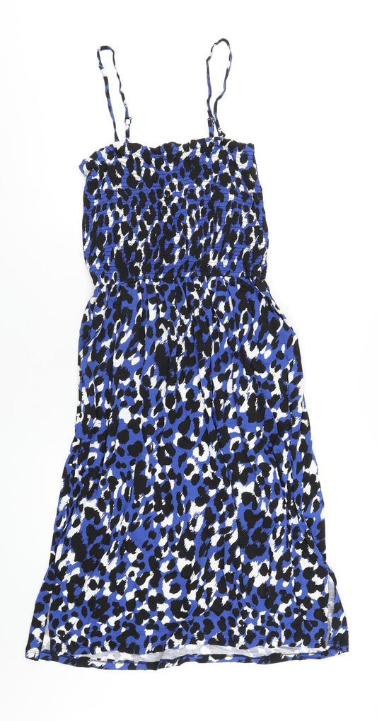 John Lewis Womens Blue Geometric Viscose A-Line Size M Square Neck Pullover