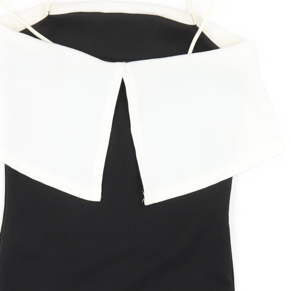 PRETTYLITTLETHING Womens Black Polyester Bodycon Size 8 Square Neck Pullover