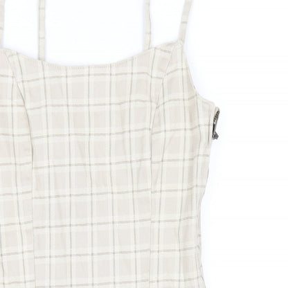H&M Womens Beige Plaid Cotton Bodycon Size 8 Square Neck Zip