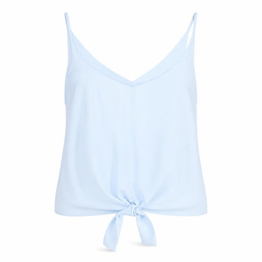 Front view of ASOS women’s blue polyester camisole t-shirt, size UK 10, v-neck