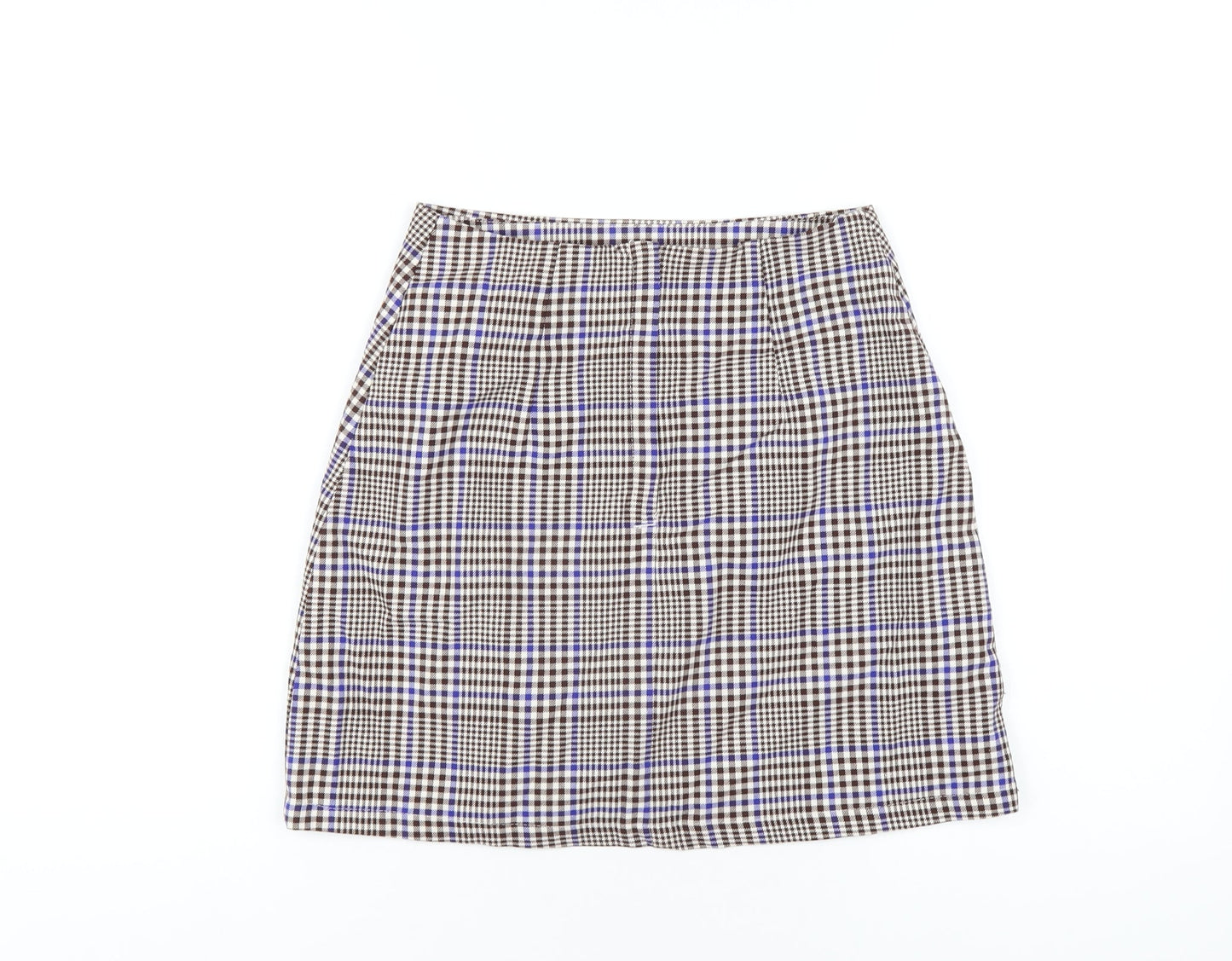 Monki Womens Multicoloured Plaid Polyester A-Line Skirt Size 6 Zip