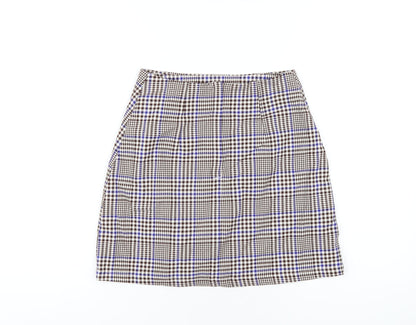 Monki Womens Multicoloured Plaid Polyester A-Line Skirt Size 6 Zip