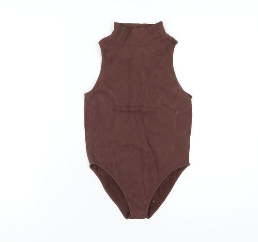 Zara Womens Brown Polyamide Bodysuit One-Piece Size XS Snap
