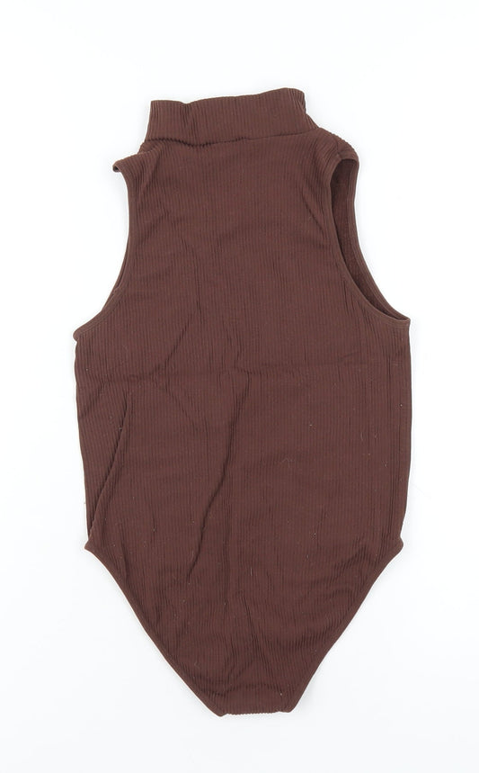 Zara Womens Brown Polyamide Bodysuit One-Piece Size XS Snap