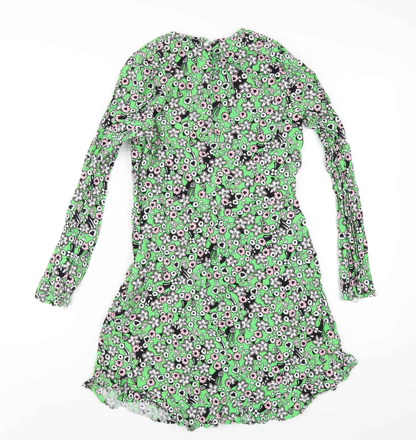 Finery Womens Green Floral Viscose A-Line Size 10 Round Neck Zip