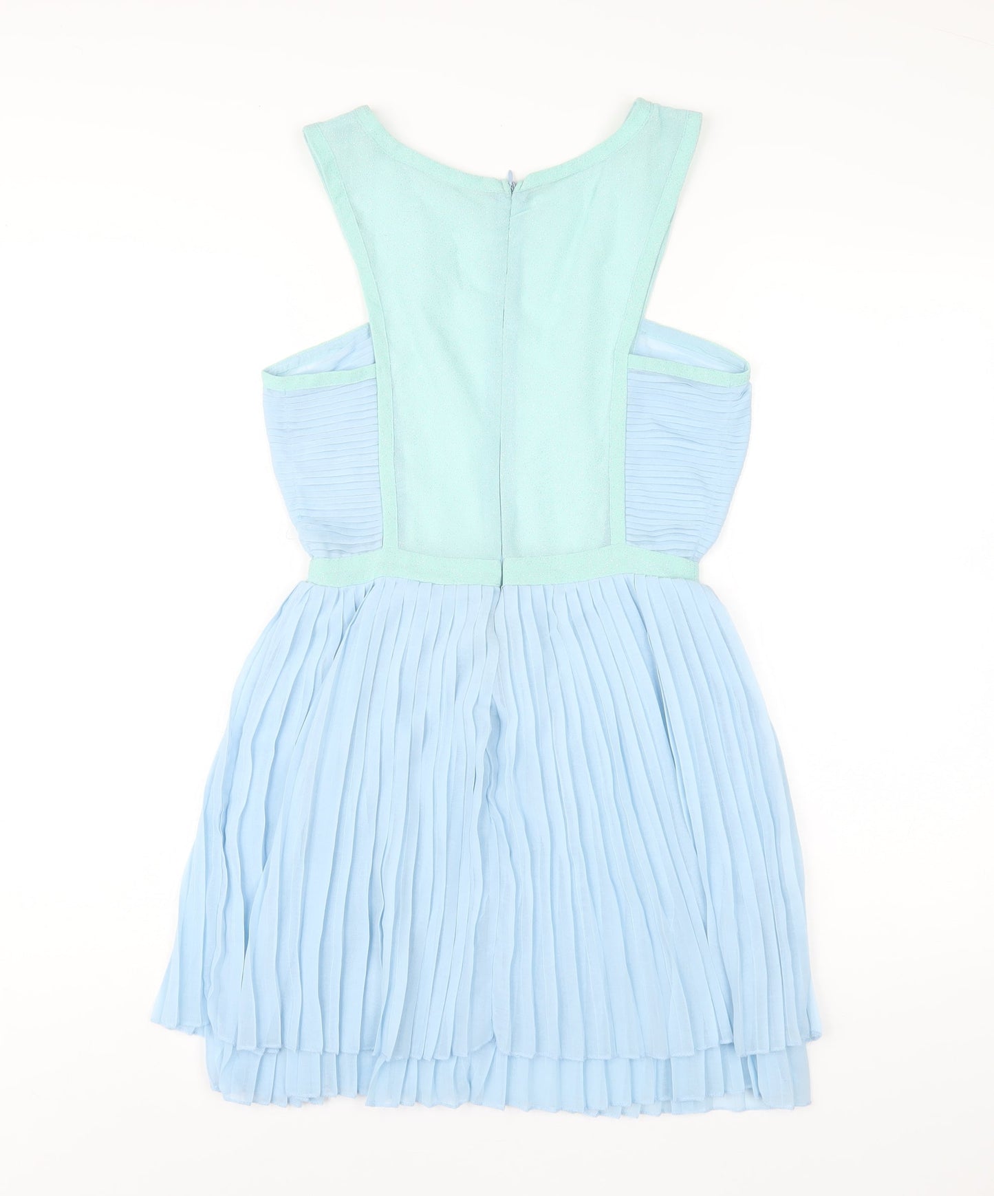 Missguided Womens Blue Polyester A-Line Size 8 Round Neck Zip