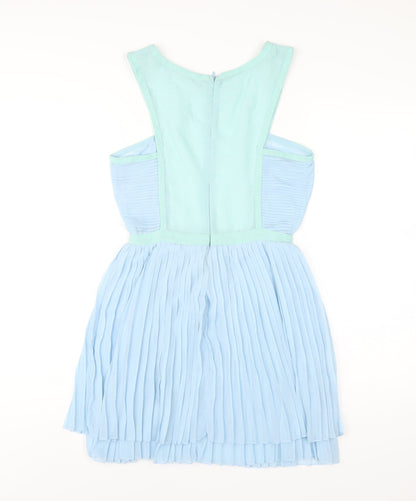 Missguided Womens Blue Polyester A-Line Size 8 Round Neck Zip