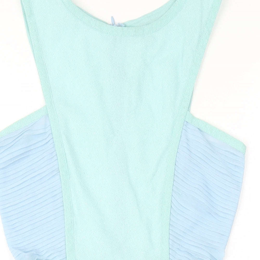 Missguided Womens Blue Polyester A-Line Size 8 Round Neck Zip