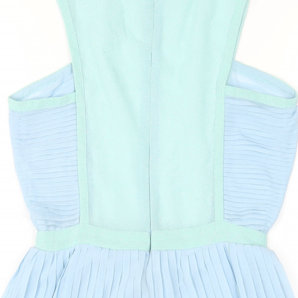 Missguided Womens Blue Polyester A-Line Size 8 Round Neck Zip