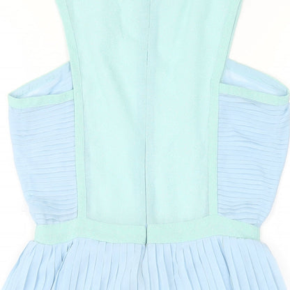 Missguided Womens Blue Polyester A-Line Size 8 Round Neck Zip