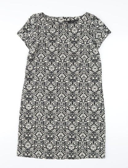 Zara Womens Black Geometric Polyester A-Line Size XS Round Neck Button