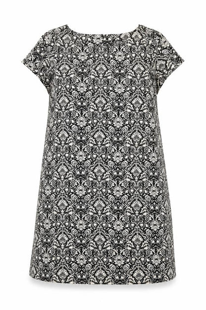 Zara Womens Black Geometric Polyester A-Line Size XS Round Neck Button