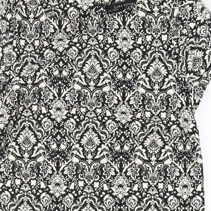 Zara Womens Black Geometric Polyester A-Line Size XS Round Neck Button