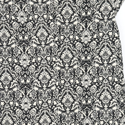 Zara Womens Black Geometric Polyester A-Line Size XS Round Neck Button