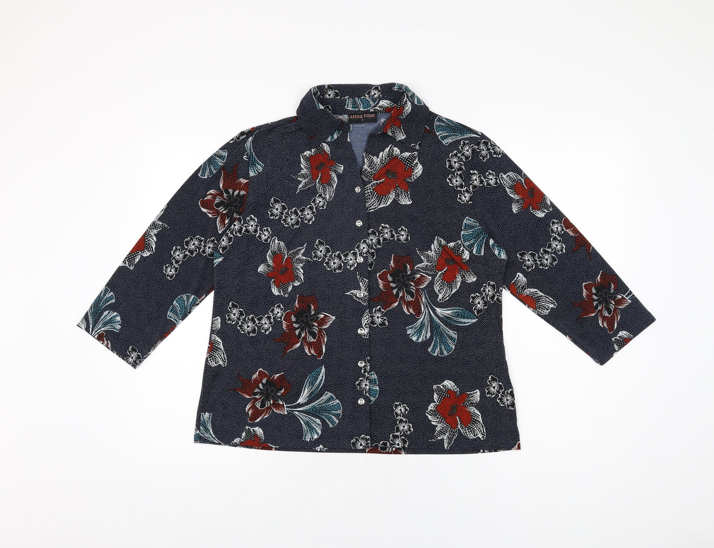 Womens UK Size L Anna Rose Blue Basic Button-Up