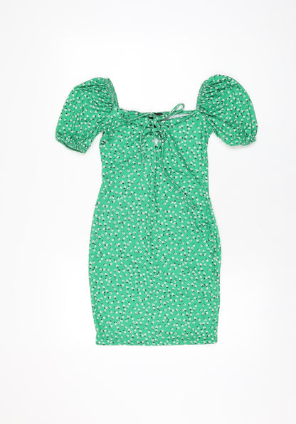 Pink Vanilla Womens Green Floral Polyester Mini Size 6 Sweetheart Pullover