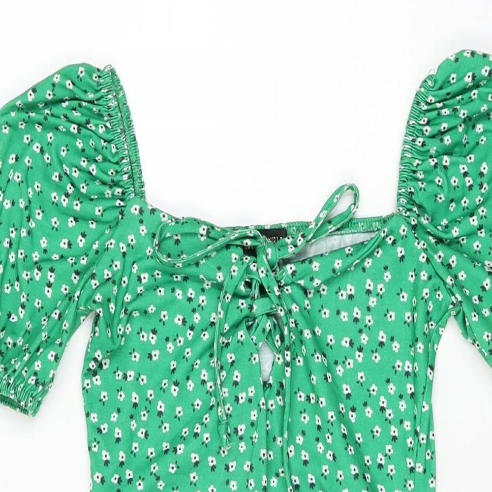 Pink Vanilla Womens Green Floral Polyester Mini Size 6 Sweetheart Pullover