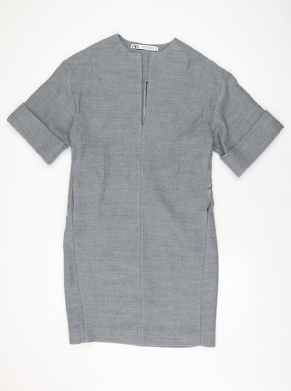 Zara Womens Grey Polyester Shift Size XS V-Neck Pullover