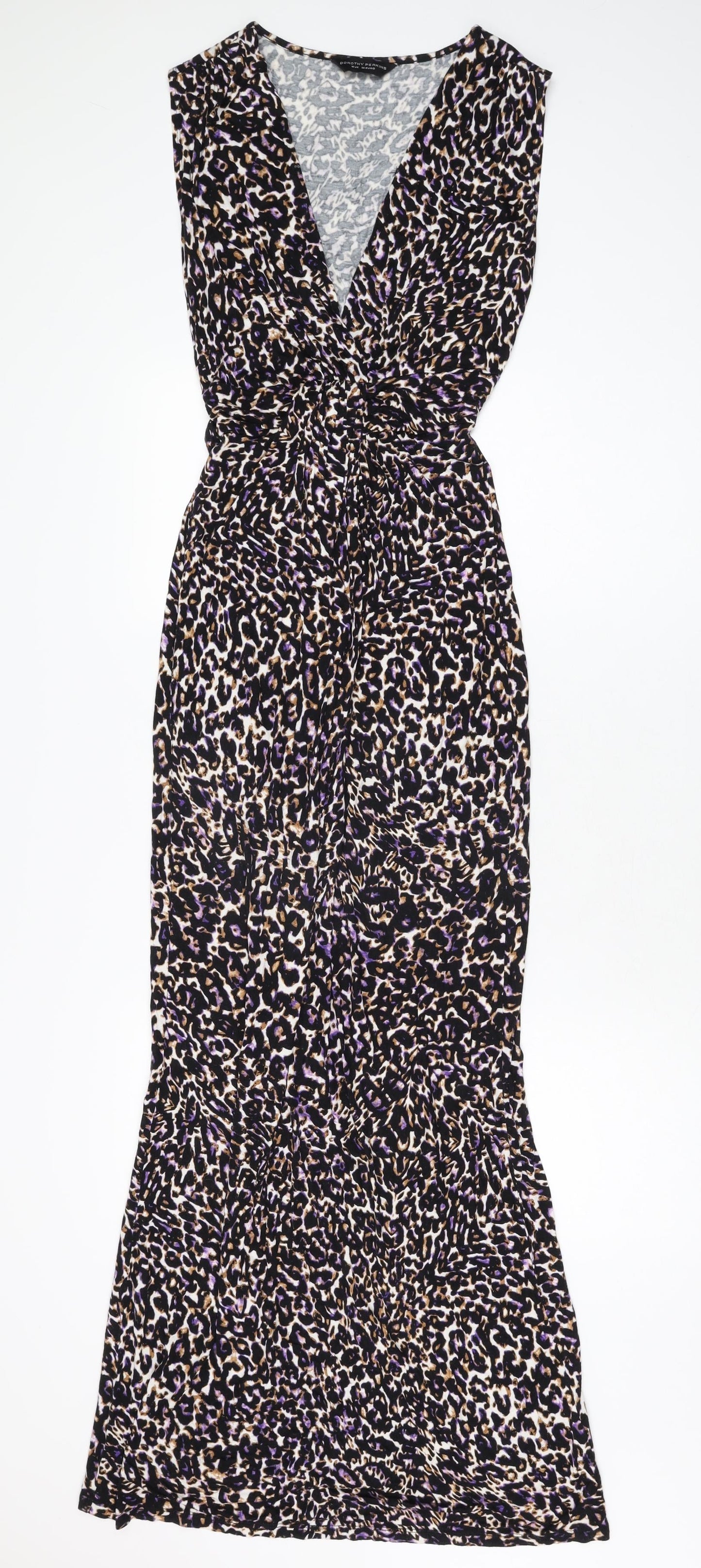 Dorothy Perkins Womens Black Animal Print Viscose Maxi Size 10 V-Neck Pullover