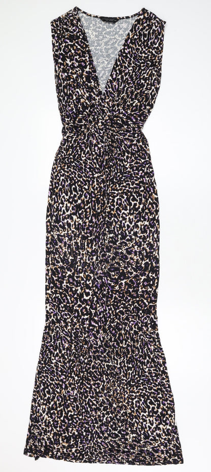 Dorothy Perkins Womens Black Animal Print Viscose Maxi Size 10 V-Neck Pullover