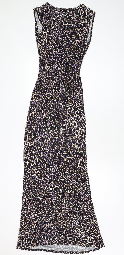 Dorothy Perkins Womens Black Animal Print Viscose Maxi Size 10 V-Neck Pullover