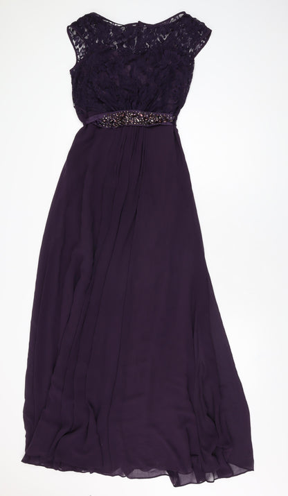 Coast Womens Purple Floral Silk Maxi Size 10 Round Neck Zip