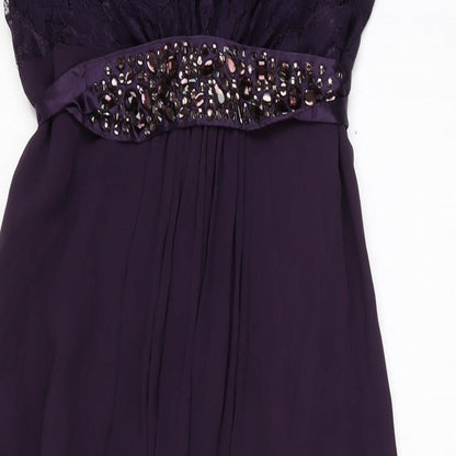 Coast Womens Purple Floral Silk Maxi Size 10 Round Neck Zip