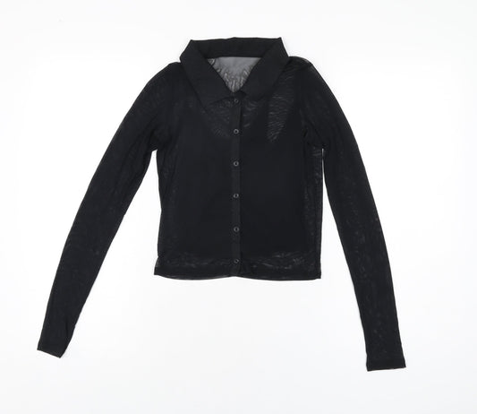 Womens UK Size S Hollister Black Basic Button-Up