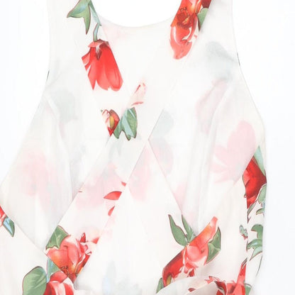 Luc-Ce Womens White Floral Polyester Skater Dress Size M Round Neck Zip