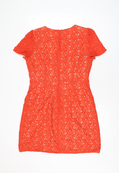 Oasis Womens Red Floral Polyester Shift Size 14 Round Neck Zip