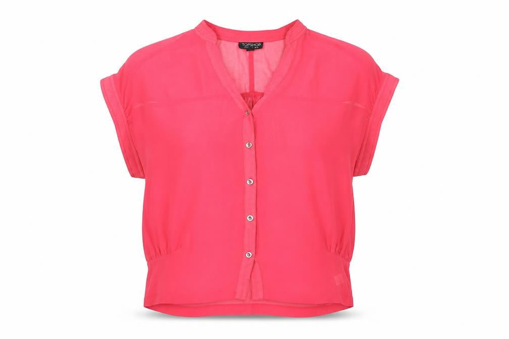 Womens UK Size 10 Topshop Pink Basic Button-Up
