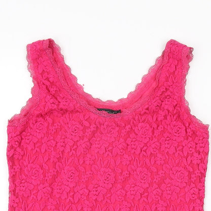 Sweet Girl Womens Pink Floral Polyester Basic Tank Size S Round Neck