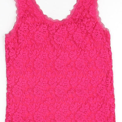 Sweet Girl Womens Pink Floral Polyester Basic Tank Size S Round Neck