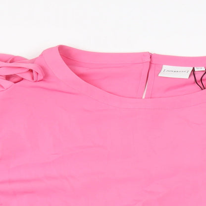 JUNAROSE Womens Pink Polyester Basic Blouse Size 28 Round Neck