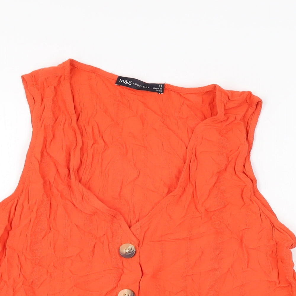Womens UK Size 12 Marks and Spencer Red Basic Button-Up