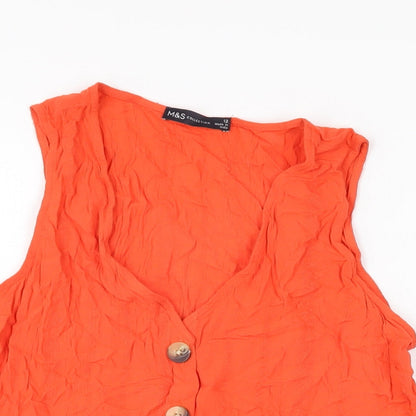 Womens UK Size 12 Marks and Spencer Red Basic Button-Up