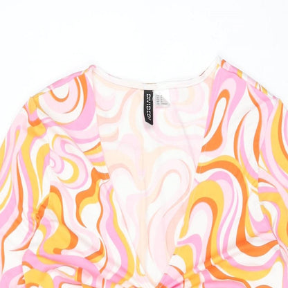 H&M Womens Multicoloured Geometric Polyester Bodycon Size M V-Neck Drawstring