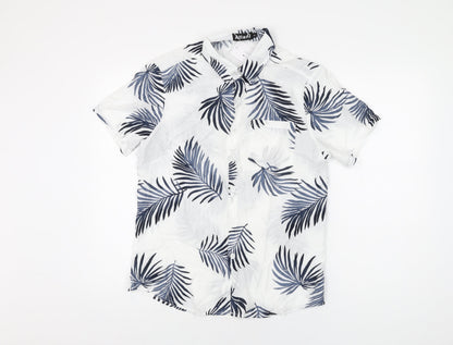 Atlanl Mens White Geometric Cotton Button-Up Size S Collared Button