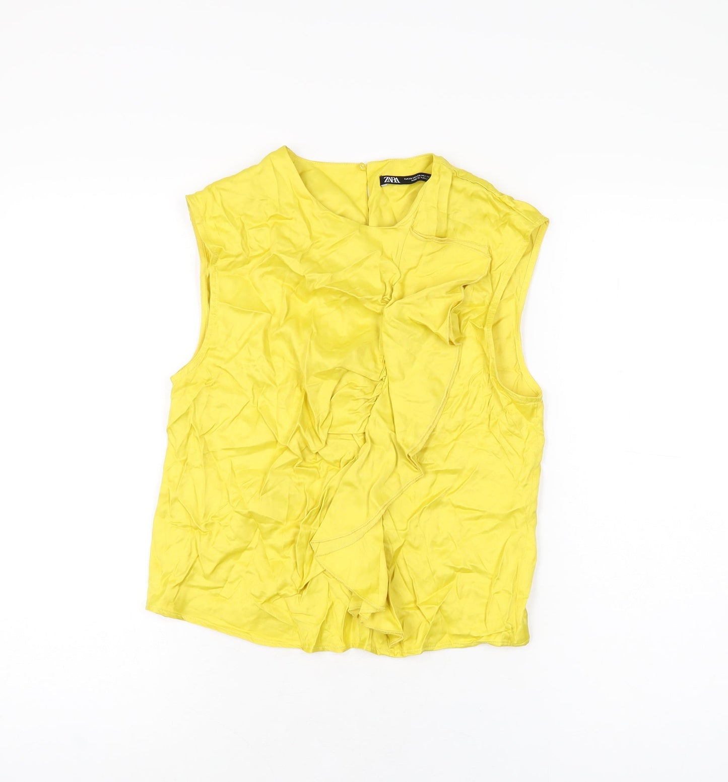 Womens UK Size XS Zara Yellow Basic T-Shirt