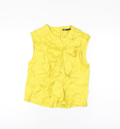 Womens UK Size XS Zara Yellow Basic T-Shirt