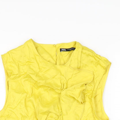 Womens UK Size XS Zara Yellow Basic T-Shirt