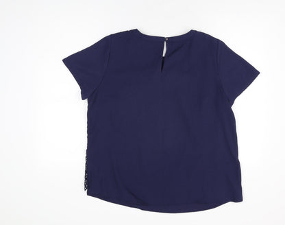 Marks and Spencer Womens Blue Geometric Polyester Basic T-Shirt Size 16 Round Neck