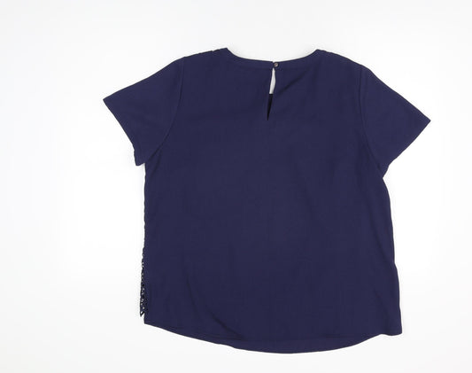 Marks and Spencer Womens Blue Geometric Polyester Basic T-Shirt Size 16 Round Neck