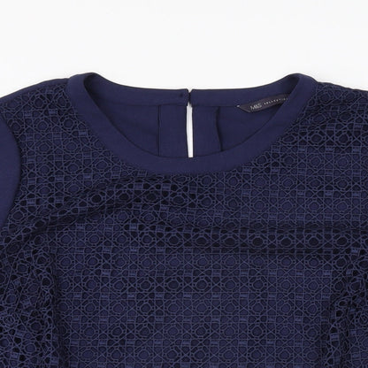 Marks and Spencer Womens Blue Geometric Polyester Basic T-Shirt Size 16 Round Neck