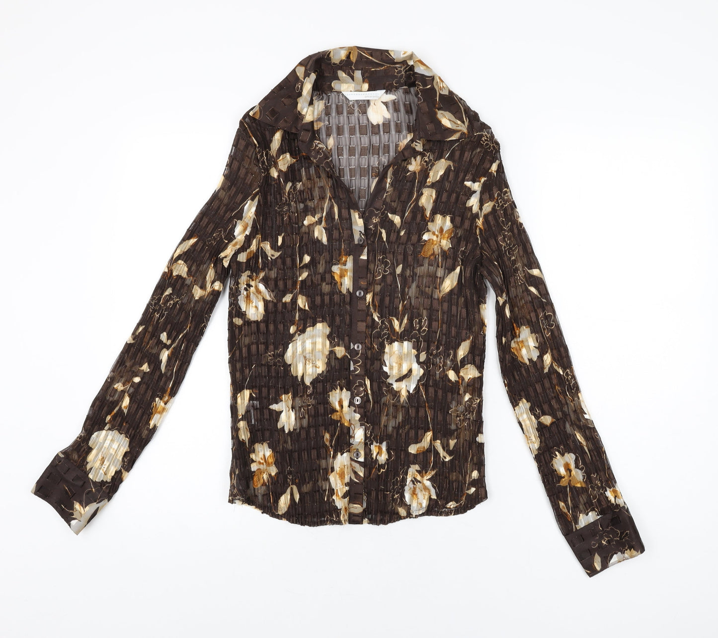 Womens UK Size 14 AMARANTO Brown Basic Button-Up
