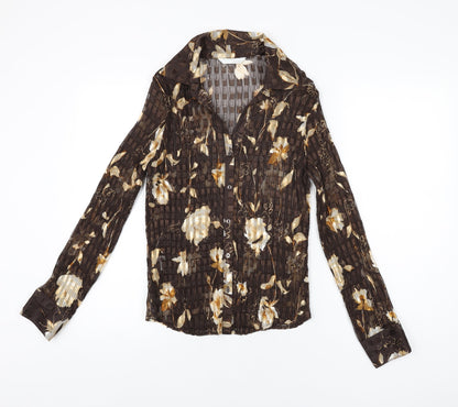 Womens UK Size 14 AMARANTO Brown Basic Button-Up