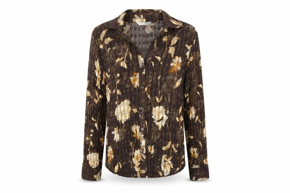 Womens UK Size 14 AMARANTO Brown Basic Button-Up