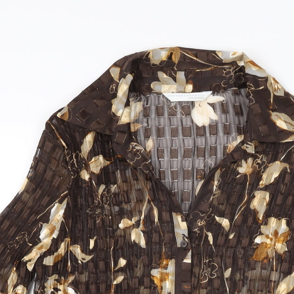 Womens UK Size 14 AMARANTO Brown Basic Button-Up