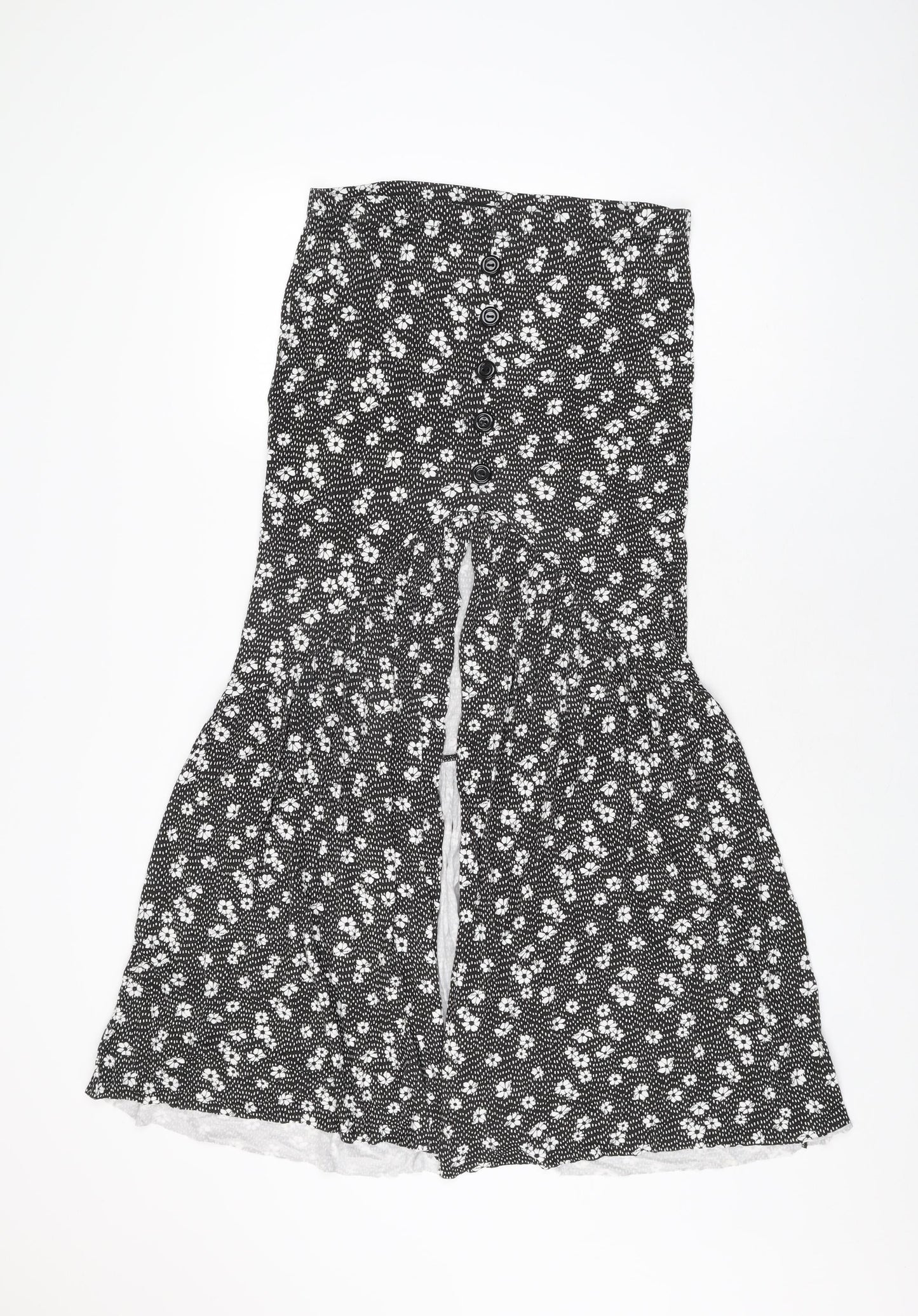 Boohoo Womens Black Floral Viscose Flare Skirt Size 14